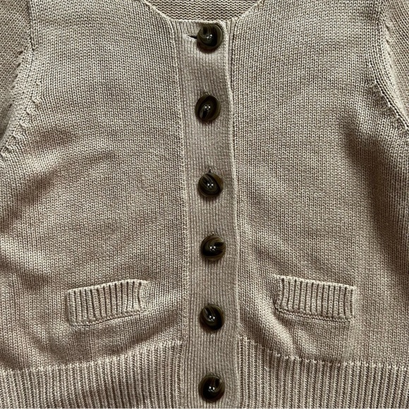 Liz Claiborne Cotton Blend Beige Brown Academia Button Down Cardigan Size L - Picture 6 of 15